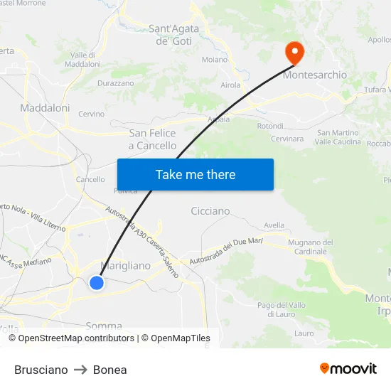 Brusciano to Bonea map