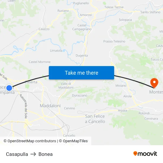 Casapulla to Bonea map