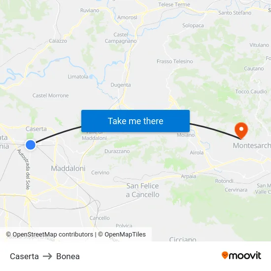 Caserta to Bonea map