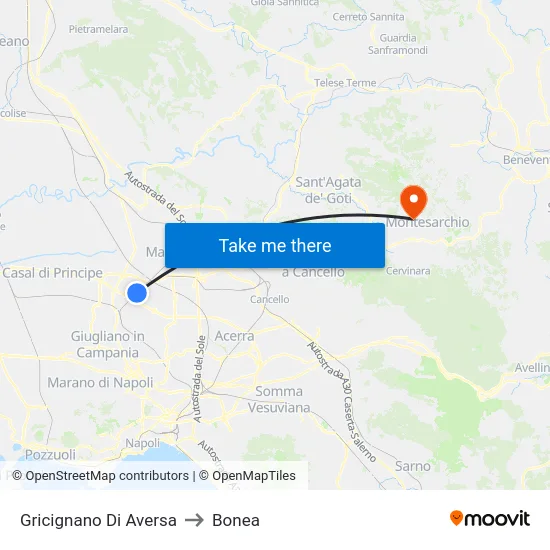 Gricignano Di Aversa to Bonea map