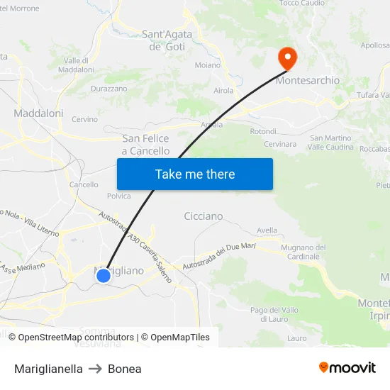 Mariglianella to Bonea map