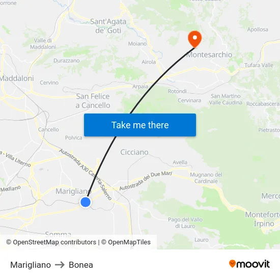 Marigliano to Bonea map