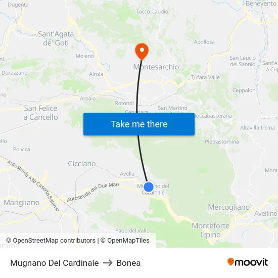 Mugnano Del Cardinale to Bonea map