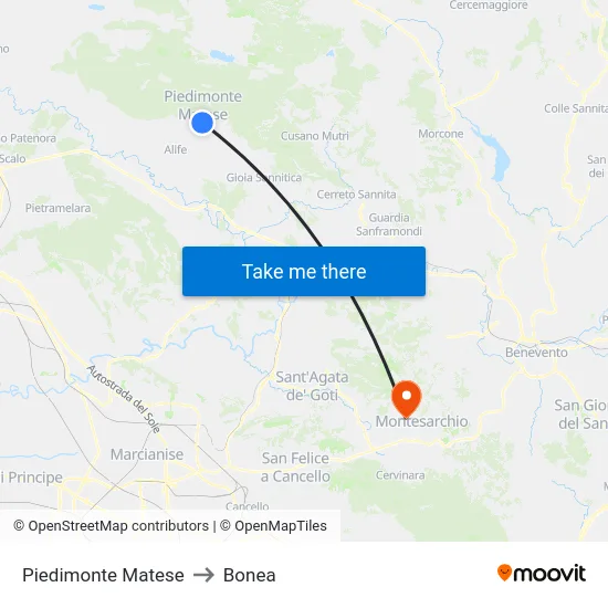 Piedimonte Matese to Bonea map