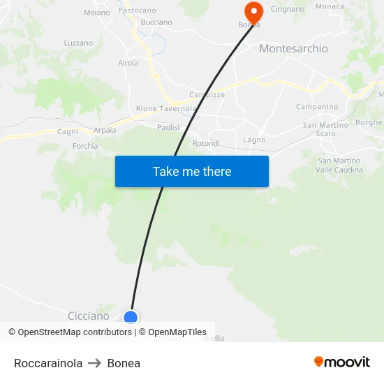 Roccarainola to Bonea map