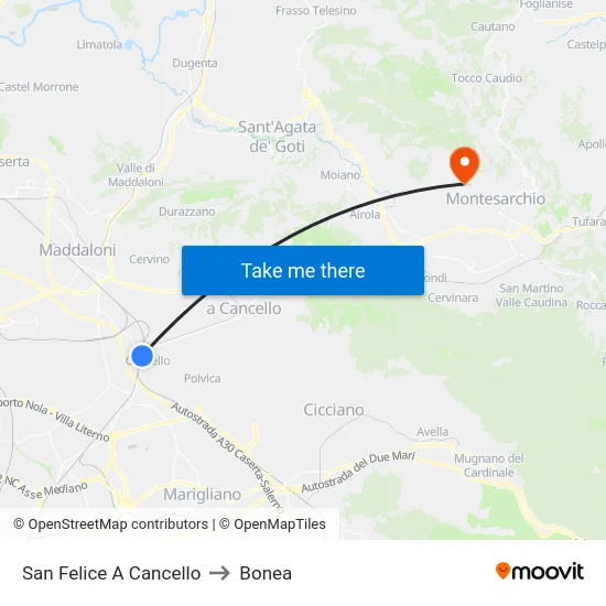 San Felice A Cancello to Bonea map