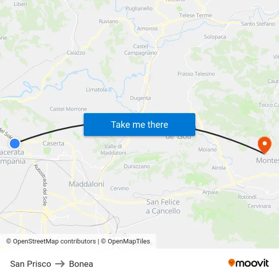 San Prisco to Bonea map