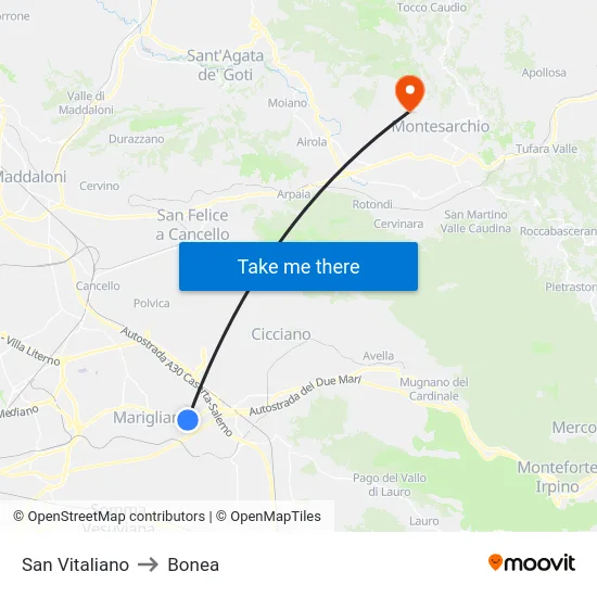 San Vitaliano to Bonea map