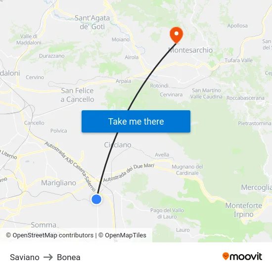 Saviano to Bonea map