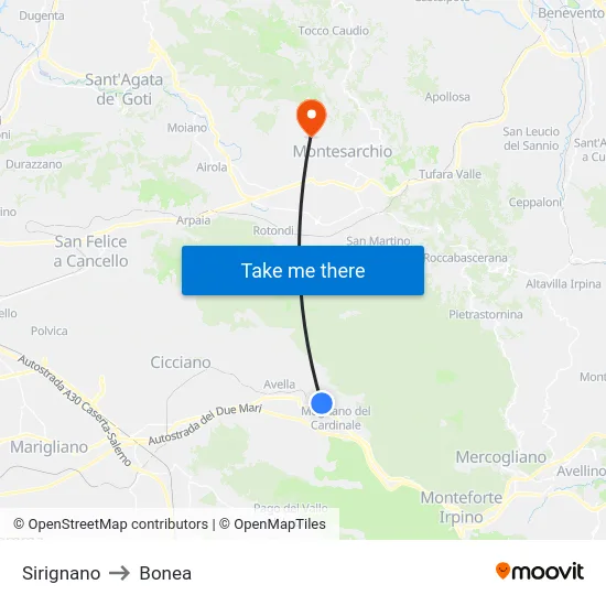 Sirignano to Bonea map