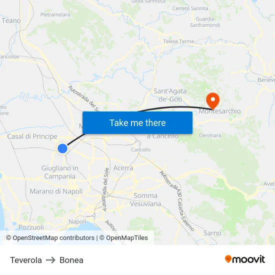 Teverola to Bonea map