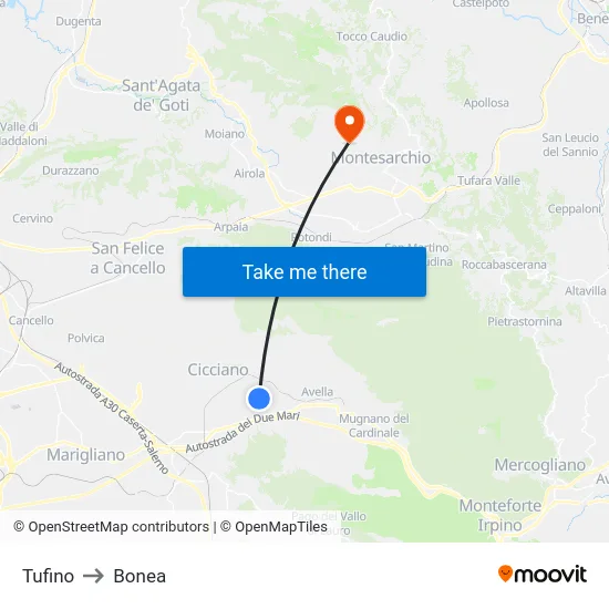 Tufino to Bonea map