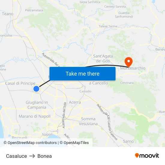 Casaluce to Bonea map