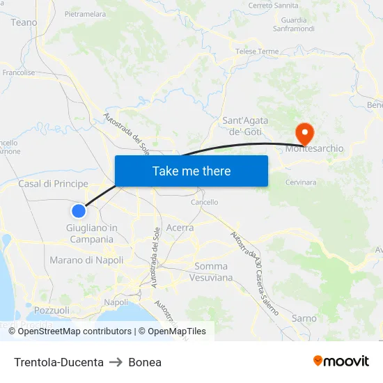 Trentola-Ducenta to Bonea map