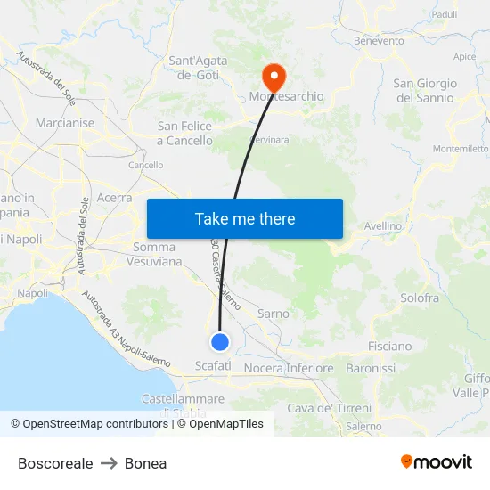 Boscoreale to Bonea map