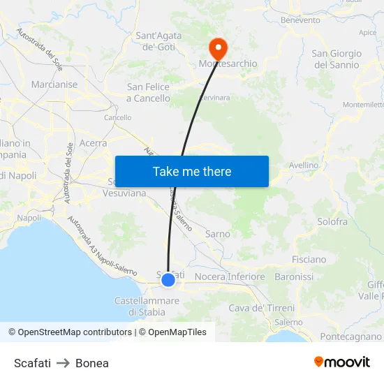 Scafati to Bonea map