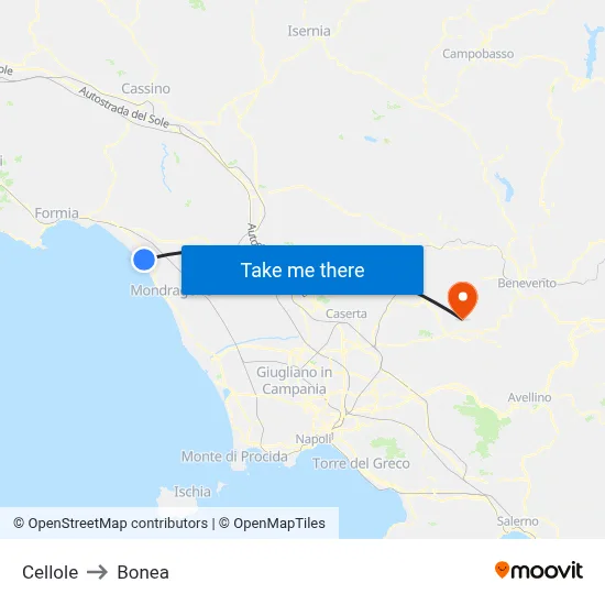 Cellole to Bonea map