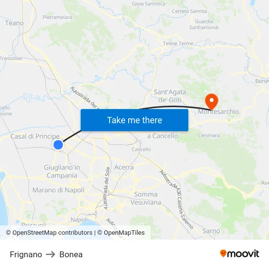 Frignano to Bonea map