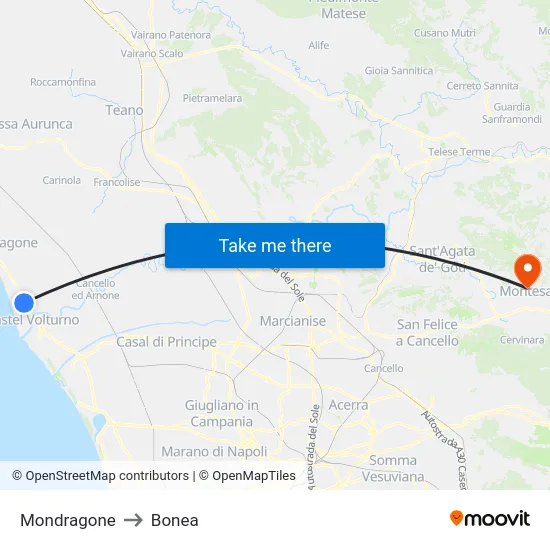 Mondragone to Bonea map