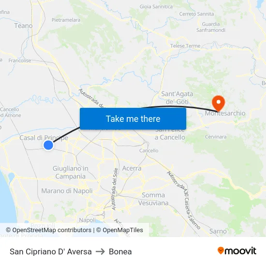 San Cipriano D' Aversa to Bonea map