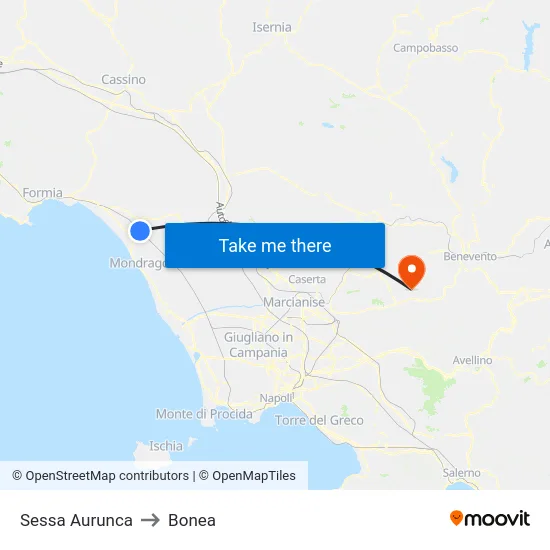 Sessa Aurunca to Bonea map