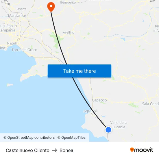 Castelnuovo Cilento to Bonea map
