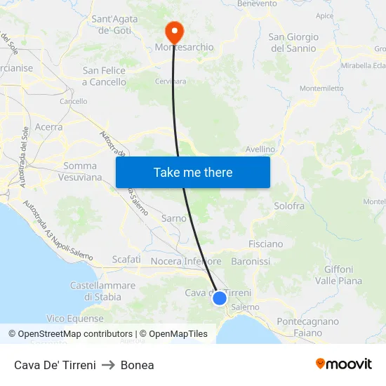 Cava De' Tirreni to Bonea map