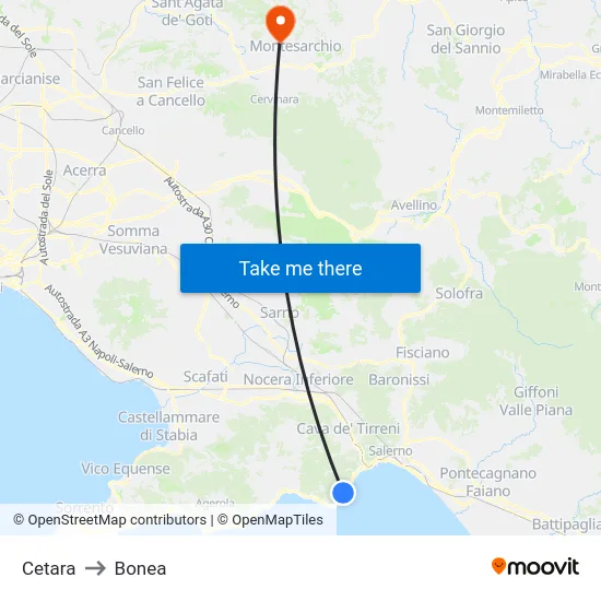 Cetara to Bonea map