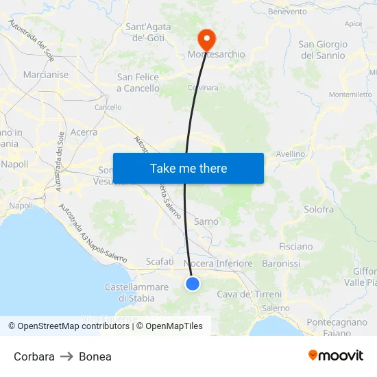Corbara to Bonea map