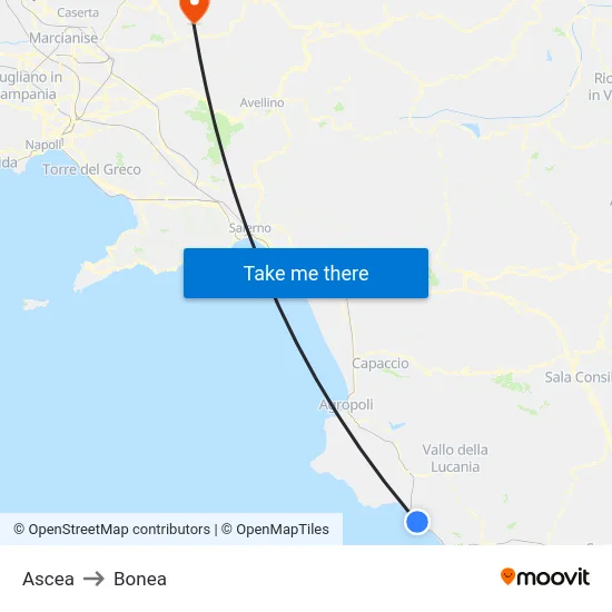 Ascea to Bonea map