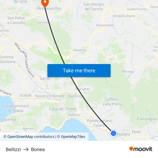 Bellizzi to Bonea map
