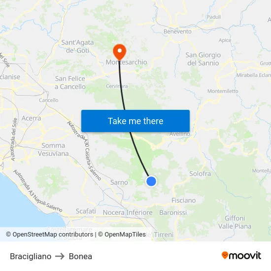 Bracigliano to Bonea map