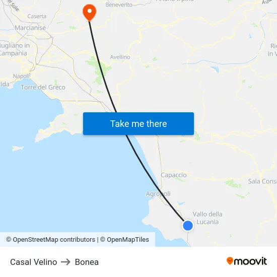 Casal Velino to Bonea map
