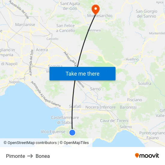 Pimonte to Bonea map