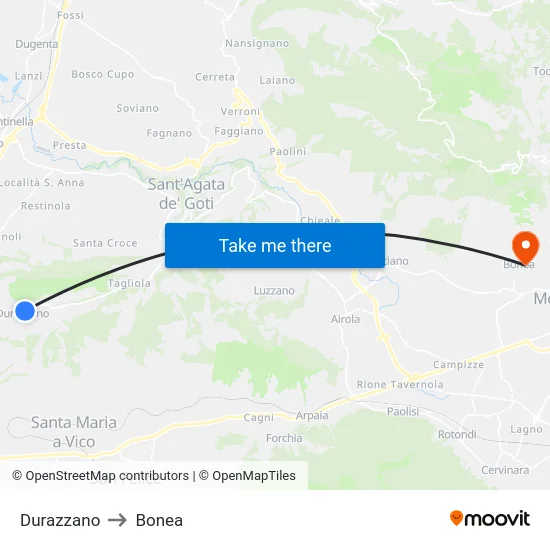 Durazzano to Bonea map