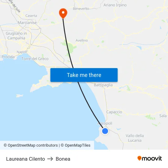 Laureana Cilento to Bonea map