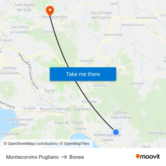 Montecorvino Pugliano to Bonea map
