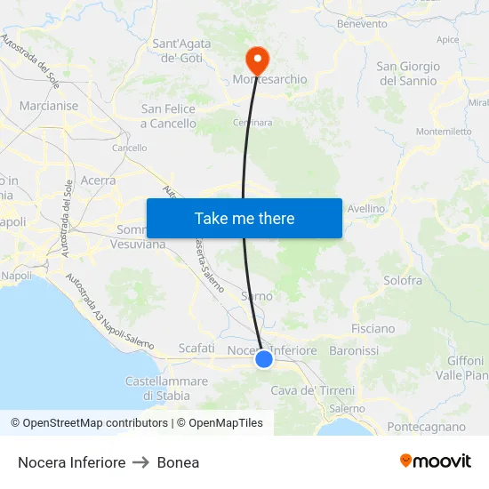 Nocera Inferiore to Bonea map