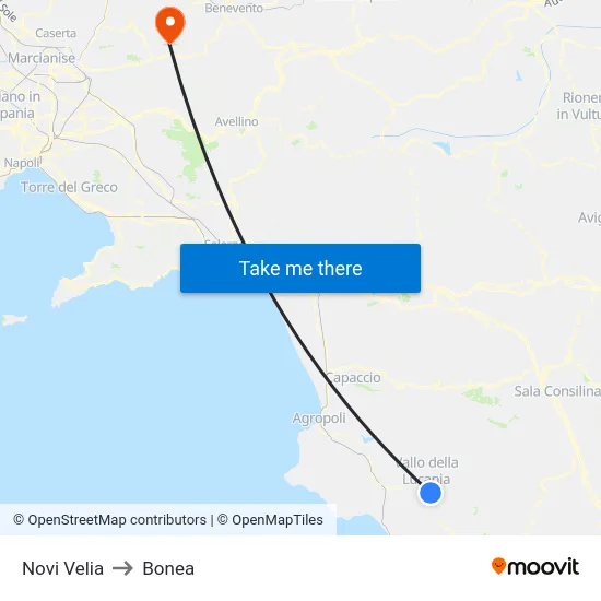 Novi Velia to Bonea map