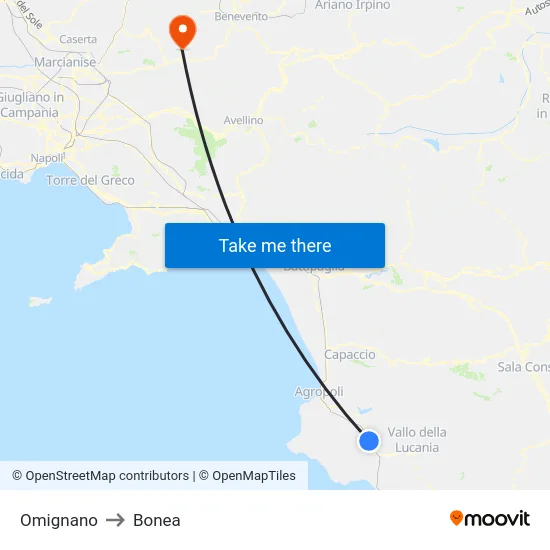 Omignano to Bonea map