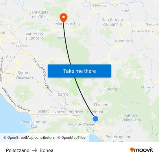 Pellezzano to Bonea map