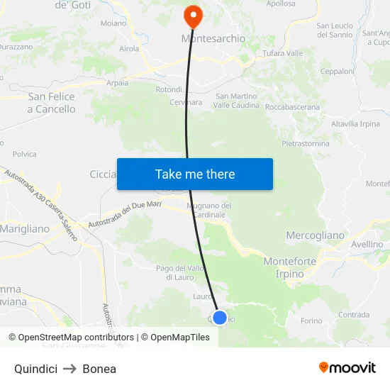 Quindici to Bonea map