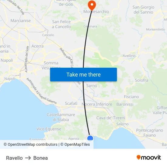 Ravello to Bonea map
