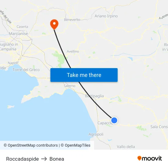 Roccadaspide to Bonea map