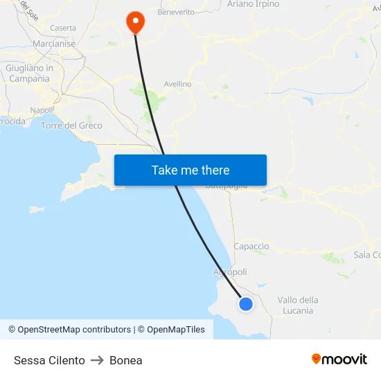 Sessa Cilento to Bonea map
