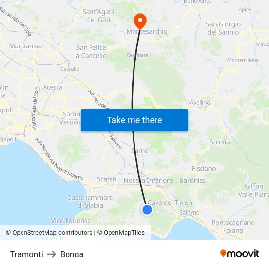 Tramonti to Bonea map