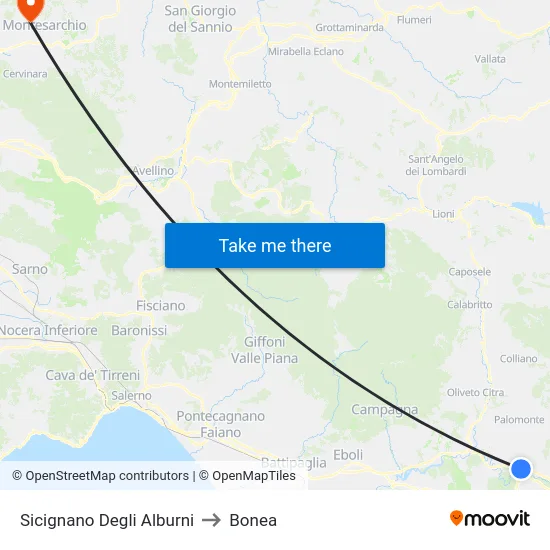 Sicignano Degli Alburni to Bonea map