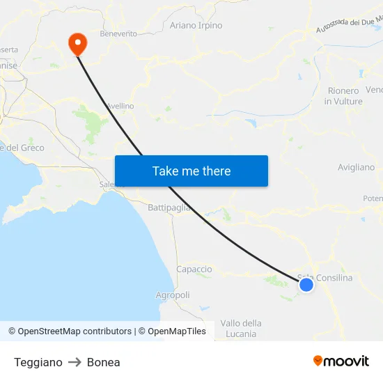 Teggiano to Bonea map