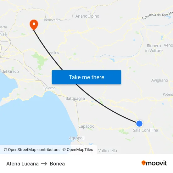 Atena Lucana to Bonea map