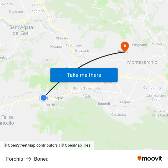Forchia to Bonea map